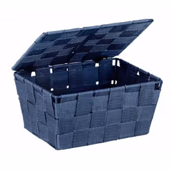 WENKO Storage basket Adria with Lid dark blue, Storage basket, Blue, Rectangular, Polyurethane (PU), Polyvinyl chloride (PVC) ...