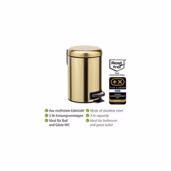 Leman Cosmetic Pedal Bin Matte Gold 3 L Cosmetic Bin Rubbish Bin with AntiFingerprint Capacity 3 litres stainless steel 17 x 25 x 225 cm gold