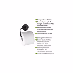 Vacuum-Loc Milazzo Black Toilet Roll Holder, No Drilling Required, Steel, 13.5 x 10.5 x 3.7 cm