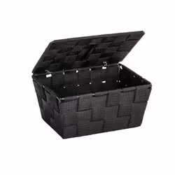 WENKO Storage basket Adria Black with lid, Storage basket, Black, Rectangular, Polyurethane (PU), Polyvinyl chloride (PVC), M ...