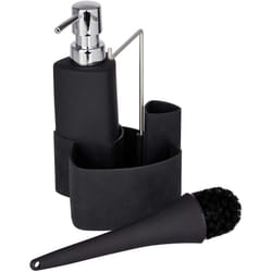 Wenko Washing-Up Set Liquid Dispenser, Brush, Cloth Holder - Empire Black, 250ml