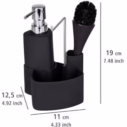 Wenko Washing-Up Set Liquid Dispenser, Brush, Cloth Holder - Empire Black, 250ml - Additional view 4