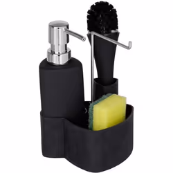 Wenko Washing-Up Set Liquid Dispenser, Brush, Cloth Holder - Empire Black, 250ml - Additional view 5
