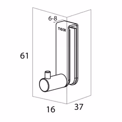 Rhino Shower enclosure, Towel hook 6-8 mm, Brushed stainless steel, 37x16x61mm