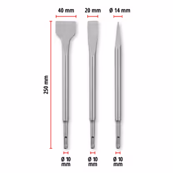Einhell 3x Chisel Bit Set 250mm For SDS+ Rotary Hammers Steel Flat Spade - Additional view 11