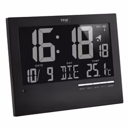 TFA-Dostmann Digital Radio-Controlled Clock with Automatic Backlight, Black, Indoor thermometer, Thermometer, Plastic, -10 -  ...