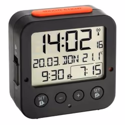 TFA-Dostmann Digital radio-controlled alarm clock with temperature BINGO, Digital alarm clock, Square, Black, -10 - 50 °C, Ba ...