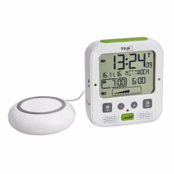 TFA-Dostmann 60.2538, Digital alarm clock, Rectangle, Green, White, Any gender, AC/Battery, AA