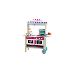 Theo Klein 7329 Barbie, Wooden Kitchen Restaurant Bistro, wood (MDF) I With barbecue, oven and refrigerator I incl. bistro accessories I 94