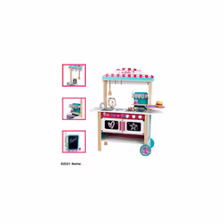 Theo Klein 7329 Barbie, Wooden Kitchen Restaurant Bistro, wood (MDF) I With barbecue, oven and refrigerator I incl. bistro accessories I 94