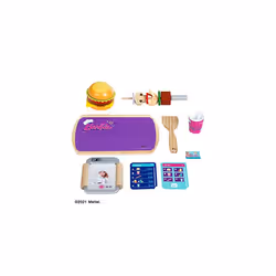 Theo Klein 7329 Barbie, Wooden Kitchen Restaurant Bistro, wood (MDF) I With barbecue, oven and refrigerator I incl. bistro accessories I 94