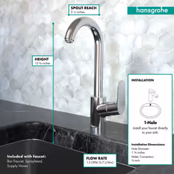 hansgrohe Focus Chrome Bar Kitchen Faucet  Bar Sink Faucet Single Hole  Faucet for Kitchen Sink  Chrome 04507001