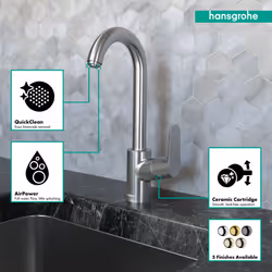 hansgrohe Focus Stainless Steel Bar Kitchen Faucet  Bar Sink Faucet Single Hole  Faucet for Kitchen Sink  Stainless Steel Optic 04507801