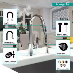 hansgrohe Focus Chrome High Arc Kitchen Faucet  Kitchen Faucets with Pull Down Sprayer  Faucet for Kitchen Sink  Magnetic Docking Spray Head  Chrome 0