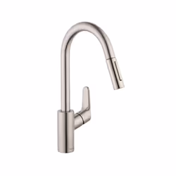 hansgrohe Focus Stainless Steel High Arc Kitchen Faucet  Kitchen Faucets with Pull Down Sprayer  Faucet for Kitchen Sink  Mag ...