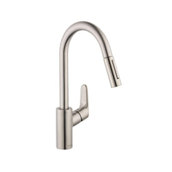 hansgrohe Focus Stainless Steel High Arc Kitchen Faucet  Kitchen Faucets with Pull Down Sprayer  Faucet for Kitchen Sink  Magnetic Docking Spray Head