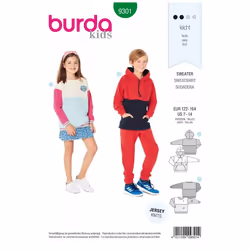 Burda Sewing Pattern 9301 Kids, Teenagers 122cm-164cm Hoodies, Tops