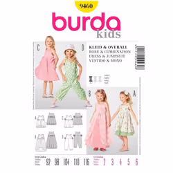 Burda Sewing Pattern 9460 Kids, Baby Ages: 2-6 Dresses, Jumpsuits