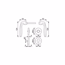 Verona Door Handle Set with Rosette BB Deadlock Stainless Steel Effect, 2950886
