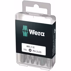 Wera 05072401001 Phillips Extra-Tough Bits 851/1 Z PH2 x 25 mm, Pack of 10