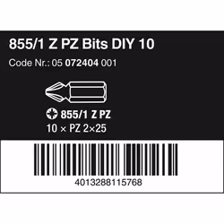 Wera 05072404001 Pozidriv Extra-Tough Bits 855/1 Z PZ2 x 25 mm, Pack of 10