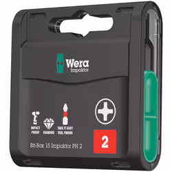 Wera Bit-Box 15 Impaktor PH, 15 pc(s), Hex (imperial), PH 2, Metal, Plastic, 15x PH 2x25 mm, CE