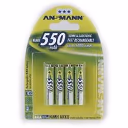 Ansmann Blister 4 X Accu, AAA, 550 mAh, AAA / HR03, Nickel-Metal Hydride (NiMH), 1.2 V, 550 mAh, Silver