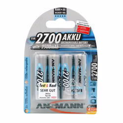 Ansmann Blister 4 X Accu, AA, 2700mAh, AA / HR6, Nickel-Metal Hydride (NiMH), 1.2 V, 2700 mAh, Blue