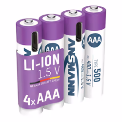 Ansmann 1311-0028, Rechargeable battery, AAA, Lithium-Ion (Li-Ion), 1.5 V, 4 pc(s), 500 mAh