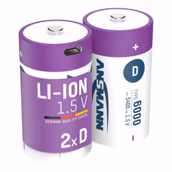 Ansmann 1314-0005, Rechargeable battery, D, Lithium-Ion (Li-Ion), 1.5 V, 2 pc(s), 6000 mAh