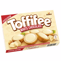Toffifee White Chocolate, 125 g, 2258 kJ, 541 kcal, 55.9 g, 46.5 g, 32.7 g