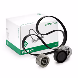 V-ribbed belt set; INA; with freewheel belt pulley; for RENAULT, NISSAN, DACIA; 117203290R, 117203694R, 117205191R, 117206843 ...