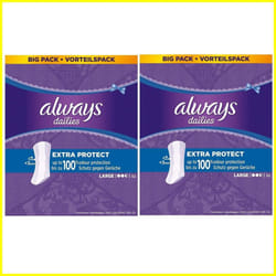 Always Dailies Panty Liners with Extra Protection - Large Pads - 2 x 52 Pads