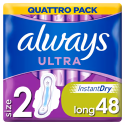 Always Ultra Long Sanitary Towels Wings, Ultra Thin, 48 Pads, Size 2