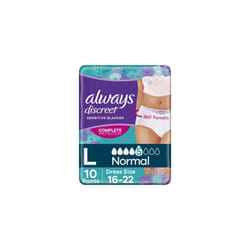Always Discreet Incontinence Pants Women, Large, Normal, 20 Pants (10 x 2 Packs), Odour Neutraliser, MULTIPACK, for Sensitive Bladder