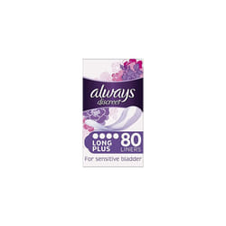 Always Discreet Incontinence Liners Women, 80 High Absorbency Liners (20 x 4 Packs), Thin and Flexible, Long Liners for Sensitive Bladder