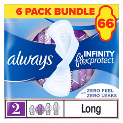 Infinity FlexProtect Pads Long (Size 2) Sanitary Towels Wings 66 Pads, Up to Zero Feel, Up to Zero Leaks, Thin and
