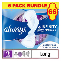 Infinity FlexProtect Pads Long (Size 2) Sanitary Towels Wings 66 Pads, Up to Zero Feel, Up to Zero Leaks, Thin and