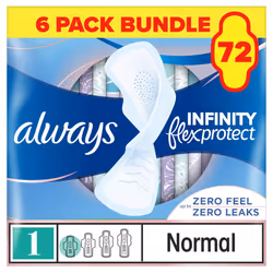 Infinity FlexProtect Pads Normal (Size 1) Sanitary Towels Wings 72 Pads, Up to Zero Feel, Up to Zero Leaks, Thin and Flexible ...