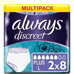 Multipack 2x Always Discreet Pants Plus Large - 8 Pack Incontinence Protection