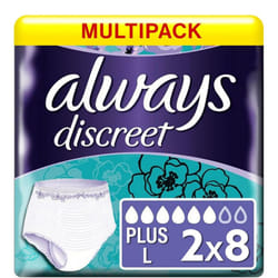 Multipack 2x Always Discreet Pants Plus Large - 8 Pack Incontinence Protection