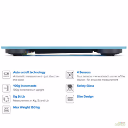 Omron Digital Personal Body Technology Weighing Slim Bathroom Scale, Blue HN289