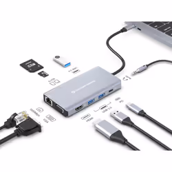 Conceptronic DONN20G 10-in-1 USB 3.2 Gen 1 Docking Station, HDMI, VGA, USB-A 3.0 x 3, SD, TF/MicroSD, Audio, GbE LAN, 100W USB PD - Additional view 5