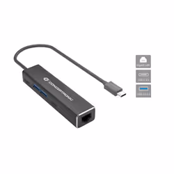 Conceptronic ABBY13B Gigabit Ethernet USB 3.2 Gen 1 Adapter with USB Hub, GbE, USB-A x 2, USB-C x 2
