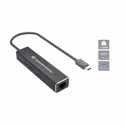 Conceptronic ABBY14B 2.5G Ethernet USB 3.2 Gen 1 Adapter with USB Hub, 2.5GbE, USB-A x 2, USB-C x 2