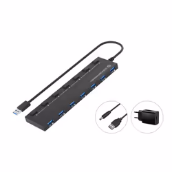 Conceptronic HUBBIES19BP 7-Port USB 3.0 HUB with Power Adapter, 90cm Cable, Individual Power Switch, USB 3.2 Gen 1, USB 3.2 G ...