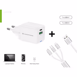 Conceptronic 2-Port 33W GaN USB PD Charger with 3-in-1 Charging Cable, USB-C x 1, USB-A x 1, QC 3.0, PPS - Additional view 5