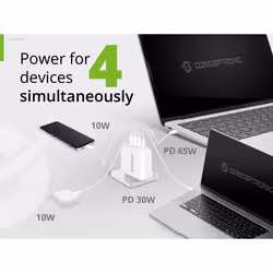 Conceptronic 4-Port 100W GaN USB PD Charger with USB-C Charging Cable, USB-C x 3, USB-A x 1, QC 3.0, PPS - Additional view 7
