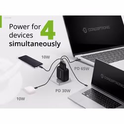 Conceptronic 4-Port 100W GaN USB PD Charger with USB-C Charging Cable, USB-C x 3, USB-A x 1, QC 3.0, PPS - Additional view 7