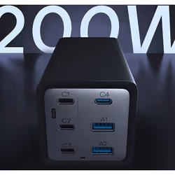 Conceptronic 6-Port 200W GaN USB PD Charger with USB-C Charging Cable, USB-C x 4, USB-A x 2, QC 3.0, PD 3.1, PPS - Additional view 5